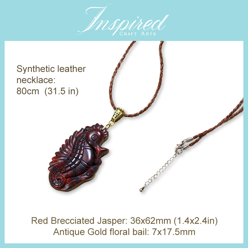 Red Brecciated Jasper Seahorse pendant necklace | InspiredCraftArts