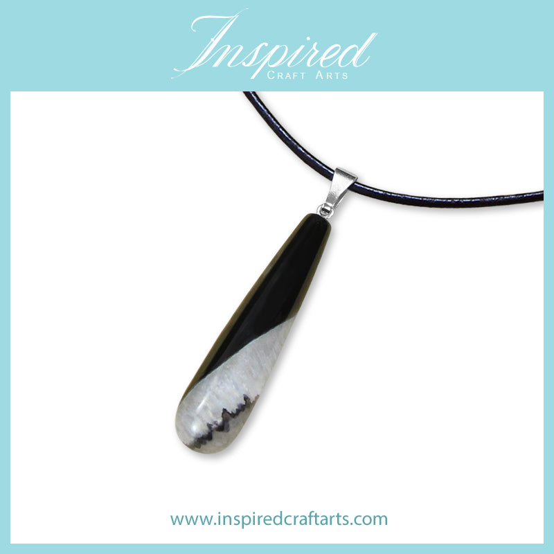 Black Druzy Agate Long Drop pendant necklace | InspiredCraftArts
