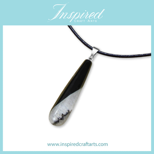 Black Druzy Agate Long Drop pendant necklace | InspiredCraftArts