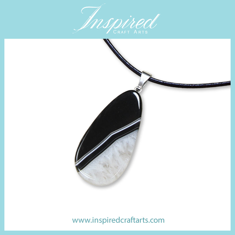 Black Druzy Agate Drop shape pendant necklace | InspiredCraftArts