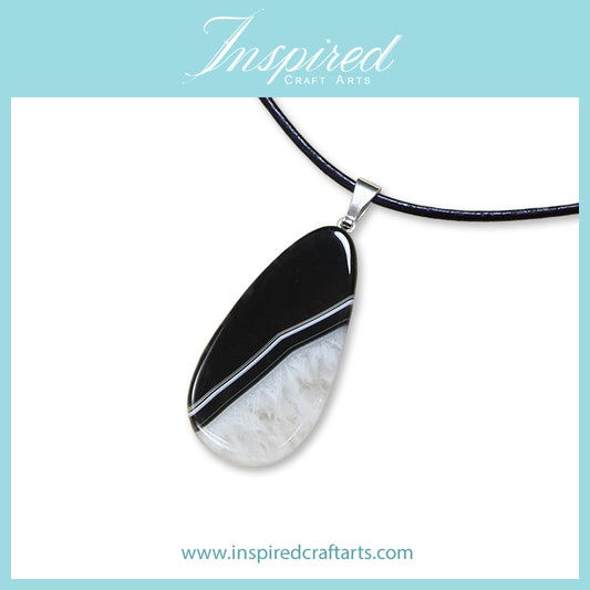 Black Druzy Agate Drop shape pendant necklace | InspiredCraftArts