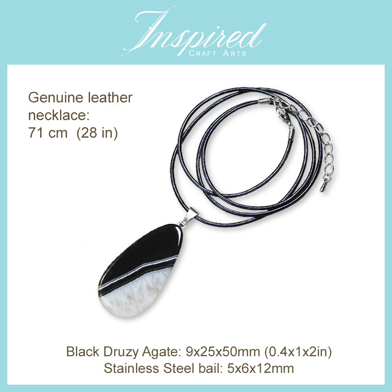 Black Druzy Agate Drop shape pendant necklace | InspiredCraftArts