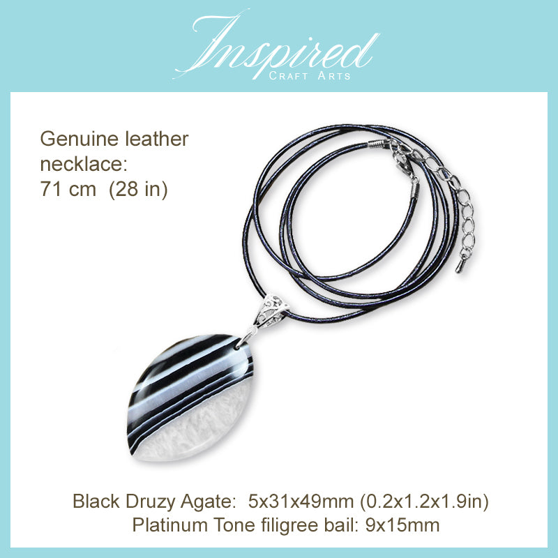 SALE! Black Druzy Agate Marquise shape pendant necklace | InspiredCraftArts