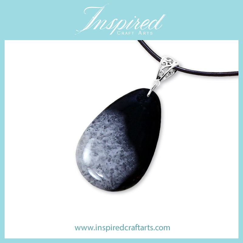 Black Druzy Agate Drop shape pendant necklace | InspiredCraftArts