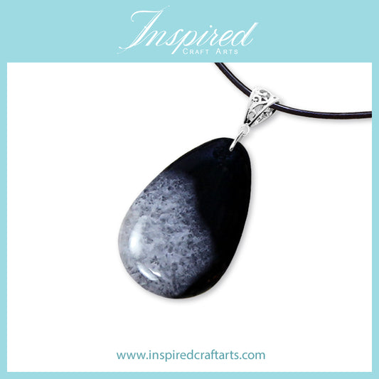 Black Druzy Agate Drop shape pendant necklace | InspiredCraftArts