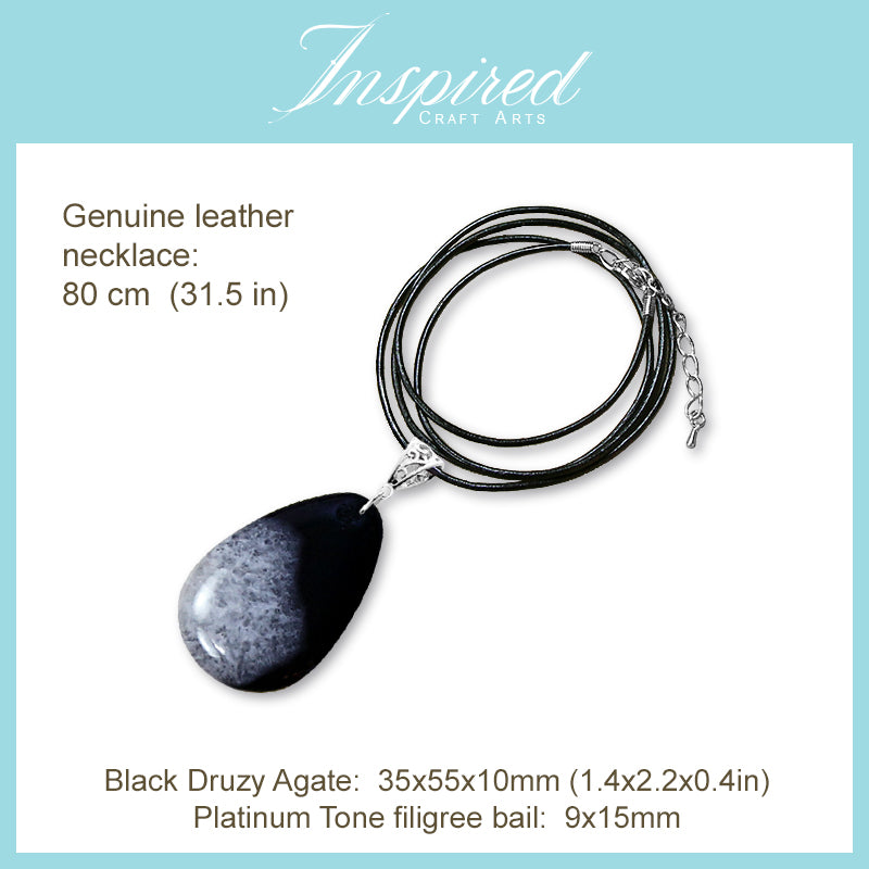 Black Druzy Agate Drop shape pendant necklace | InspiredCraftArts