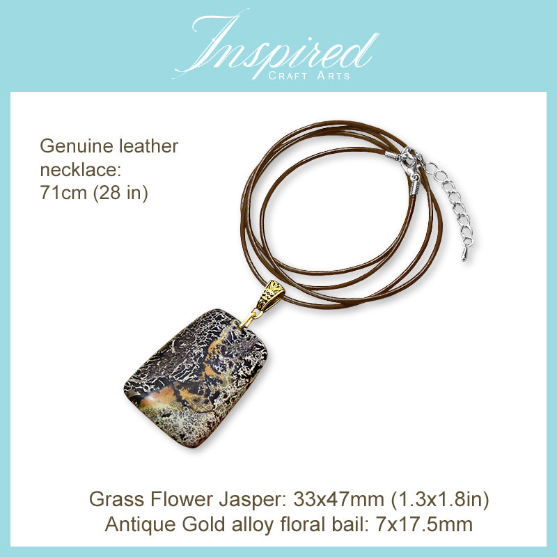 Grass Flower Jasper Trapeze pendant necklace | InspiredCraftArts