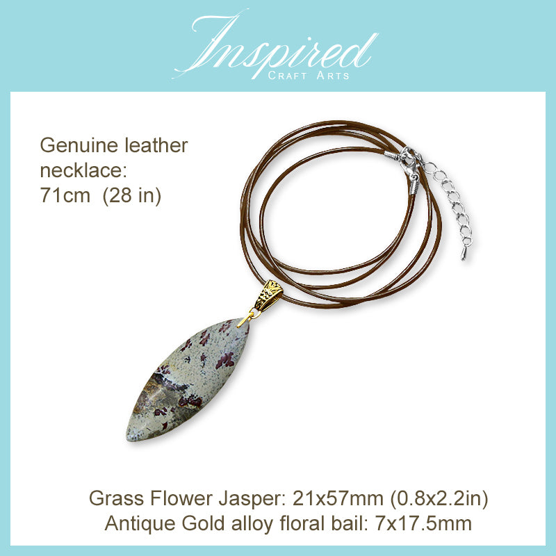 Grass Flower Jasper Marquise pendant necklace | InspiredCraftArts
