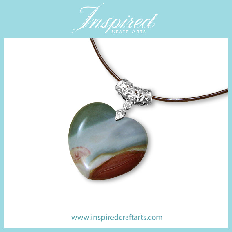 Polychrome Jasper Heart pendant necklace | InspiredCraftArts