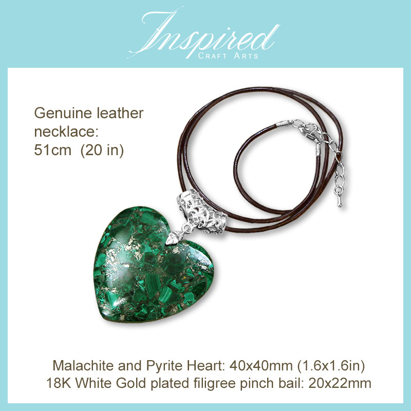 Malachite and Pyrite Heart pendant necklace | InspiredCraftArts