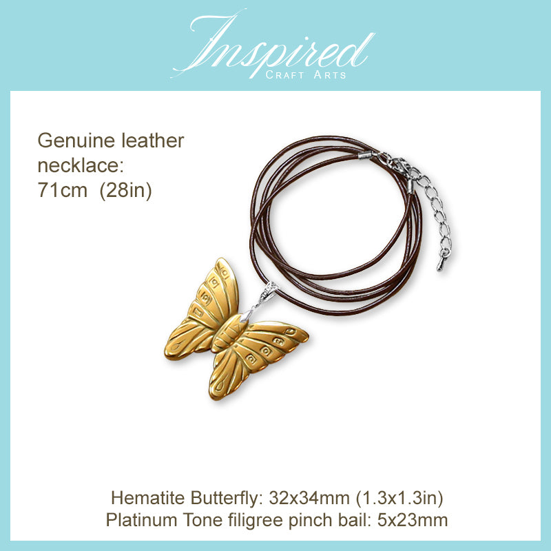 Hematite Gold coated Butterfly pendant necklace | InspiredCraftArts