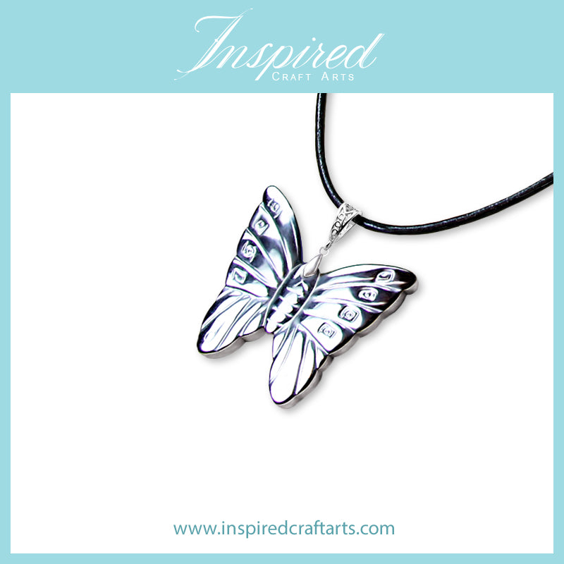 Hematite Silver coated Butterfly pendant necklace | InspiredCraftArts