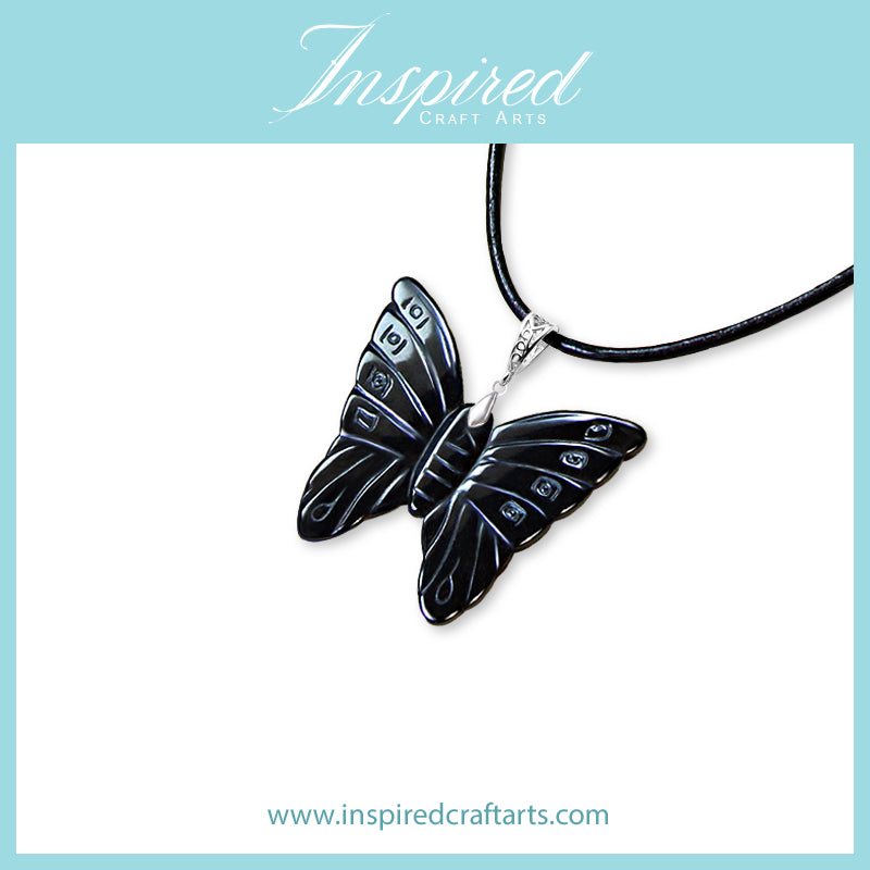 Hematite Black Butterfly pendant necklace | InspiredCraftArts