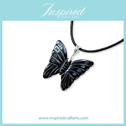 Hematite Black Butterfly pendant necklace | InspiredCraftArts