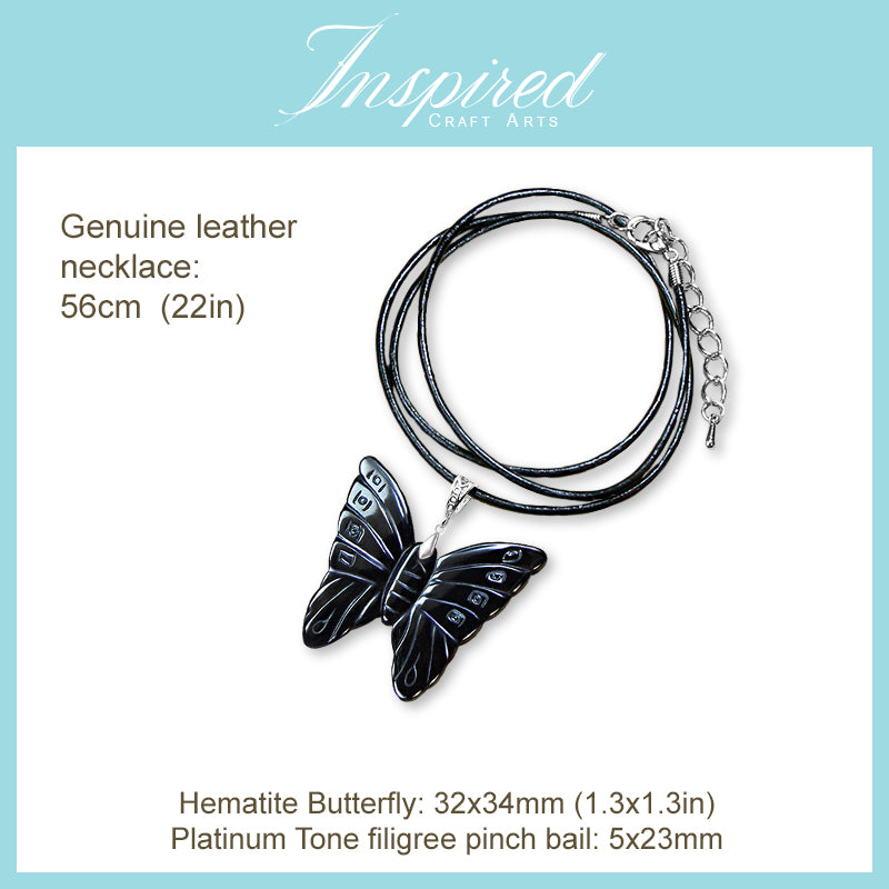 Hematite Black Butterfly pendant necklace | InspiredCraftArts
