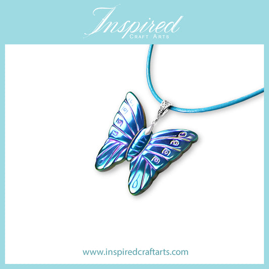 Hematite Blue Butterfly pendant necklace | InspiredCraftArts
