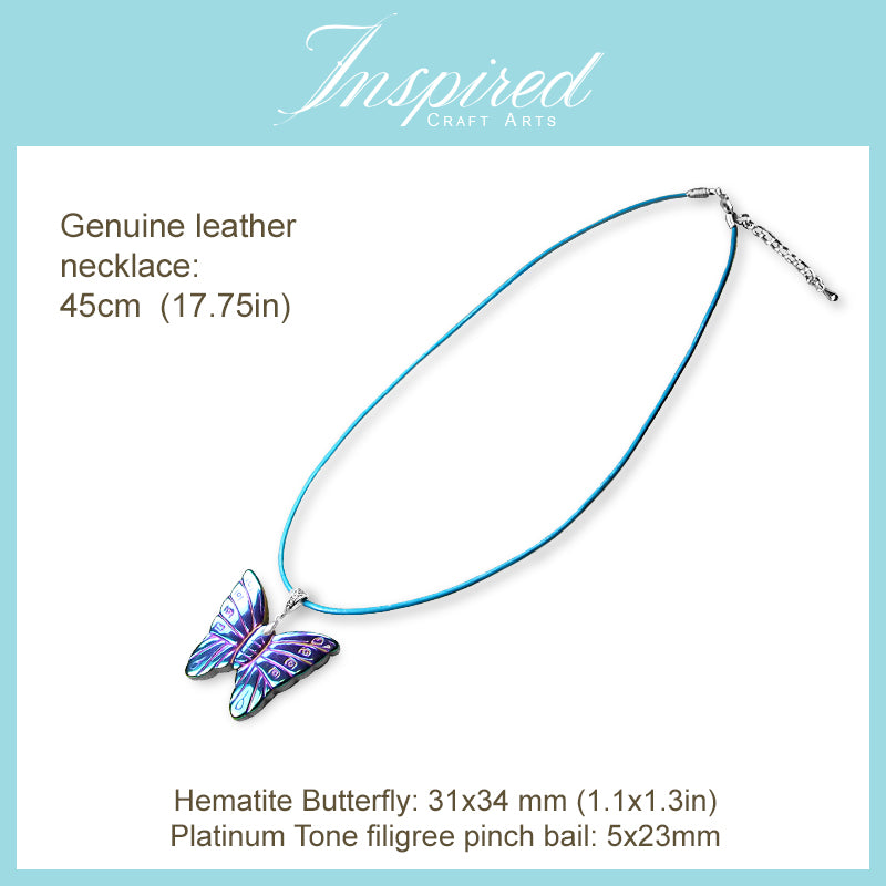 Hematite Blue Butterfly pendant necklace | InspiredCraftArts