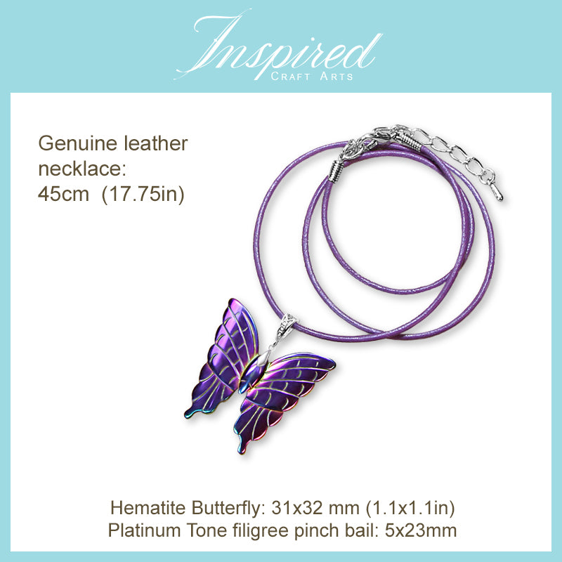 Hematite Purple Butterfly pendant necklace | InspiredCraftArts