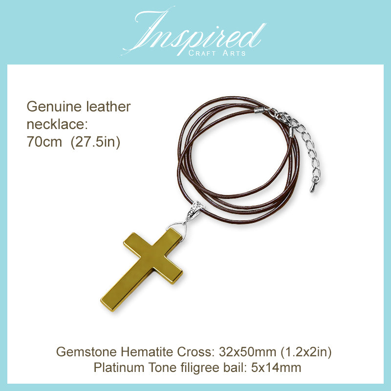 Hematite Gold coated cross pendant necklace | InspiredCraftArts
