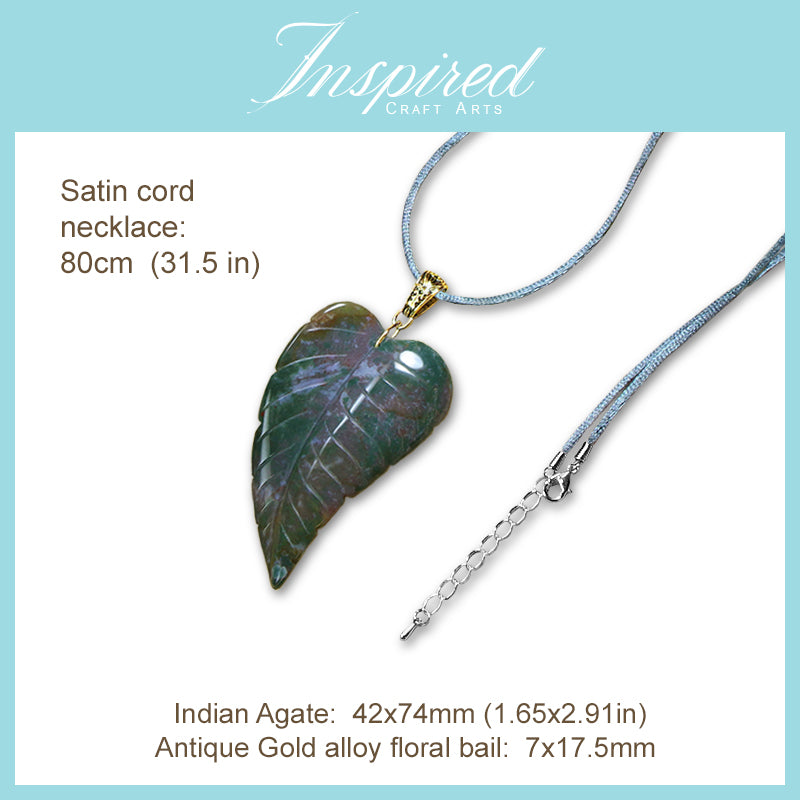 Indian Agate Leaf pendant necklace | InspiredCraftArts