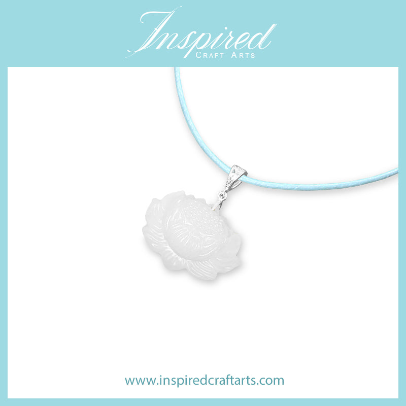 White Jade carved Lotus pendant necklace | InspiredCraftArts