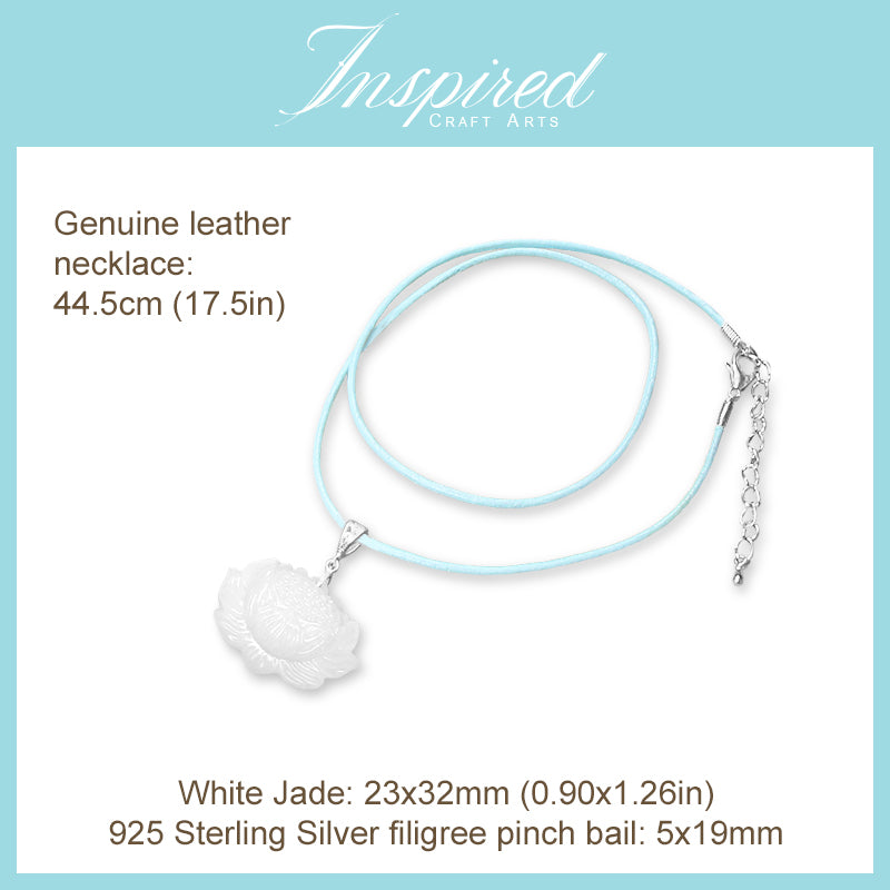 White Jade carved Lotus pendant necklace | InspiredCraftArts