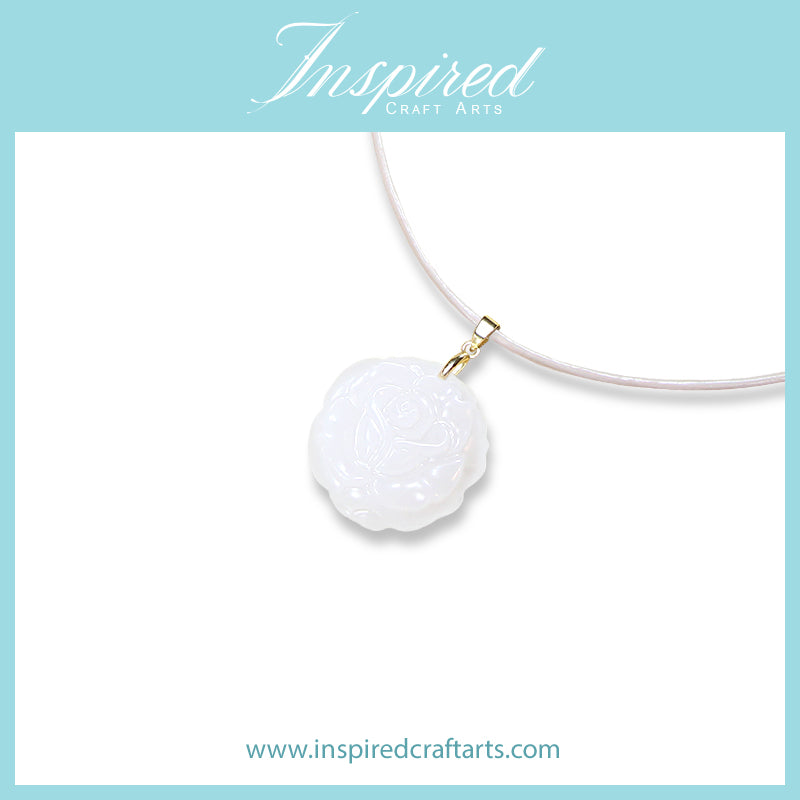 White Jade carved Rose pendant necklace | InspiredCraftArts
