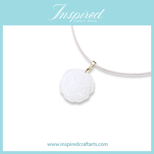 White Jade carved Rose pendant necklace | InspiredCraftArts