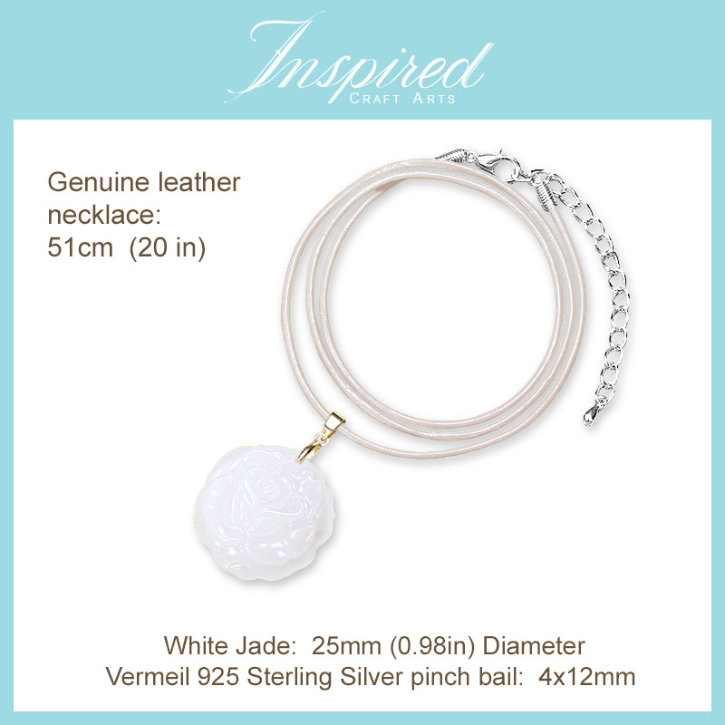 White Jade carved Rose pendant necklace | InspiredCraftArts