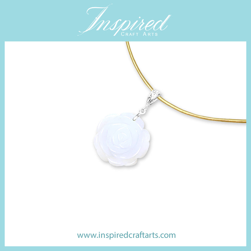 White Jade carved Rose pendant necklace | InspiredCraftArts