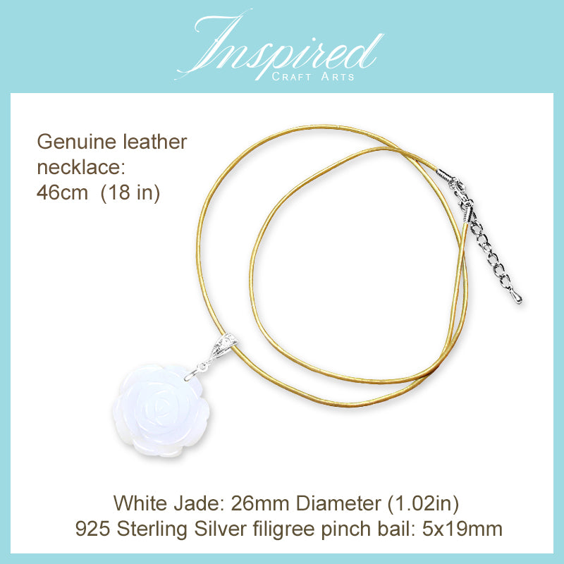 White Jade carved Rose pendant necklace | InspiredCraftArts