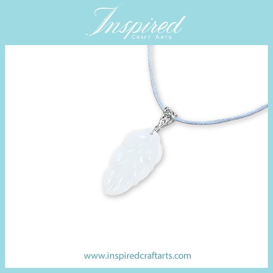 White Jade carved Leaf pendant necklace | InspiredCraftArts