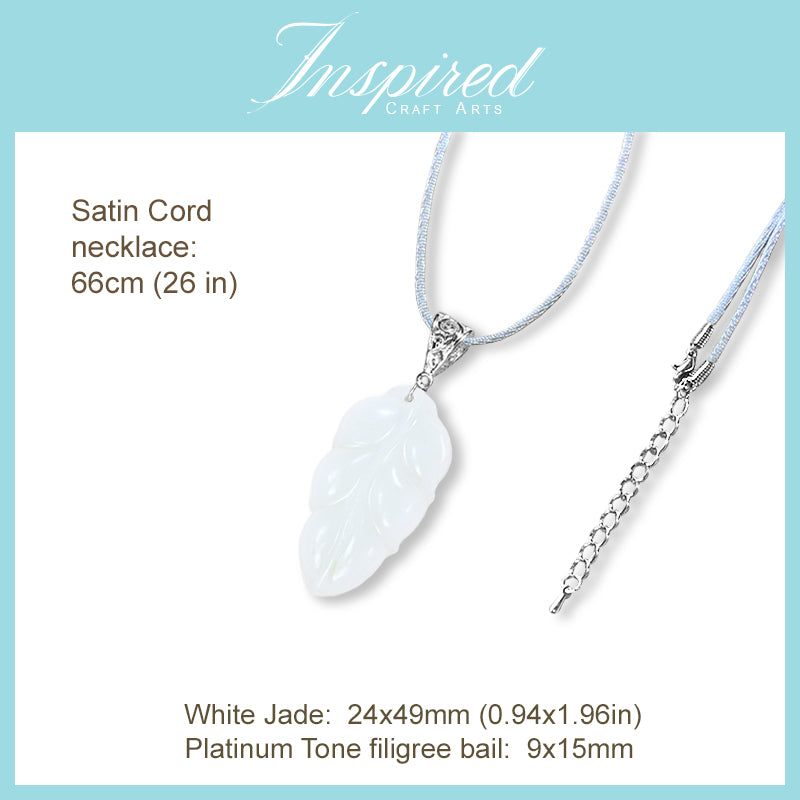 White Jade carved Leaf pendant necklace | InspiredCraftArts