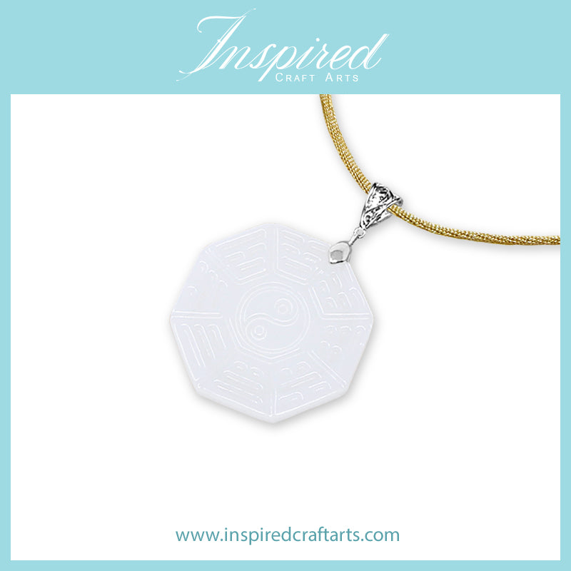 White Jade carved Yin Yang Bagua pendant necklace | InspiredCraftArts