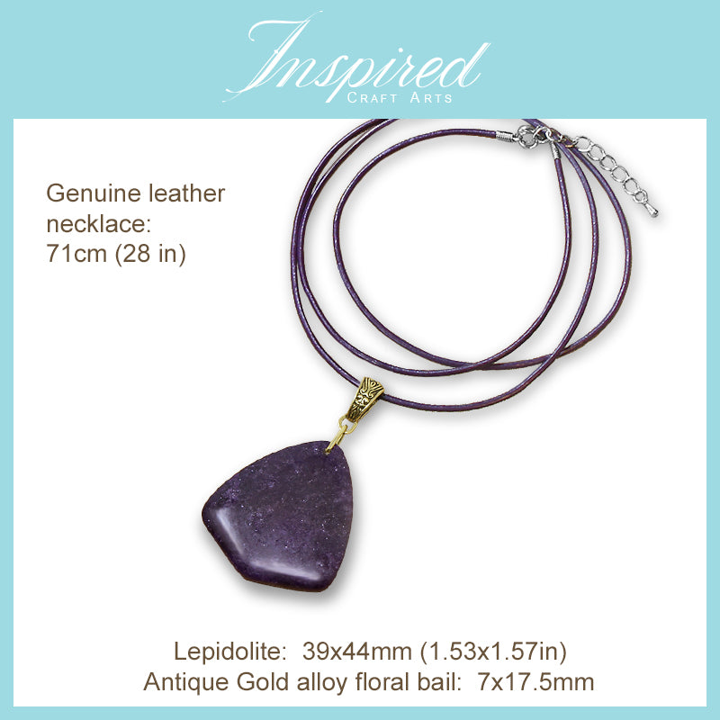 Lepidolite Shield shape pendant necklace | InspiredCraftArts