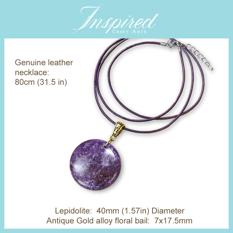 Lepidolite Round shape pendant necklace | InspiredCraftArts
