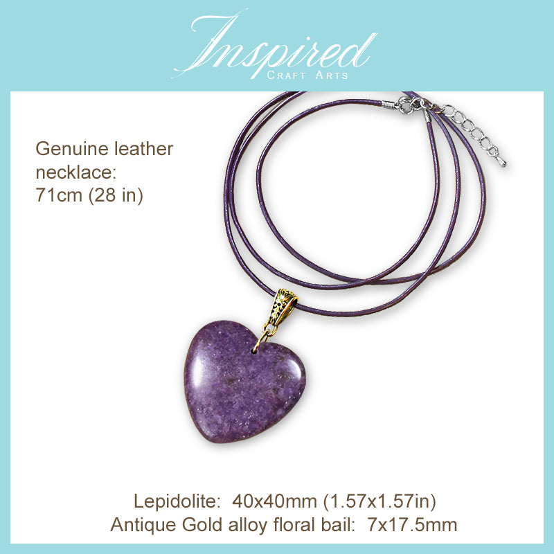 Lepidolite Heart shape pendant necklace | InspiredCraftArts