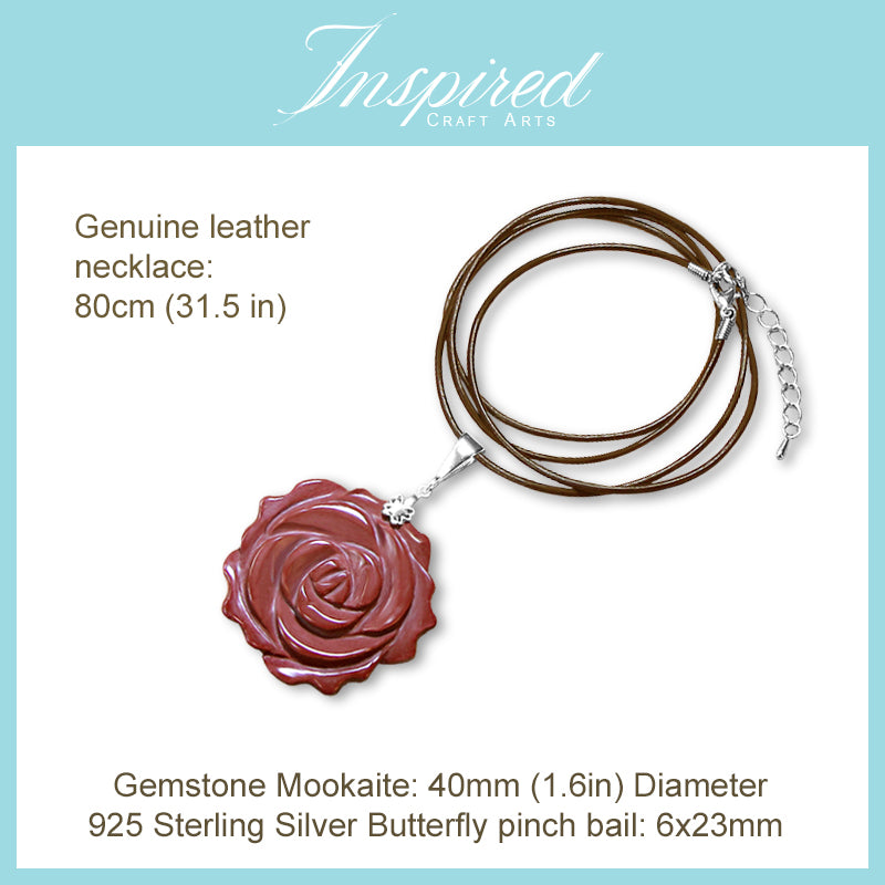 Mookaite Jasper carved Flower pendant necklace | InspiredCraftArts
