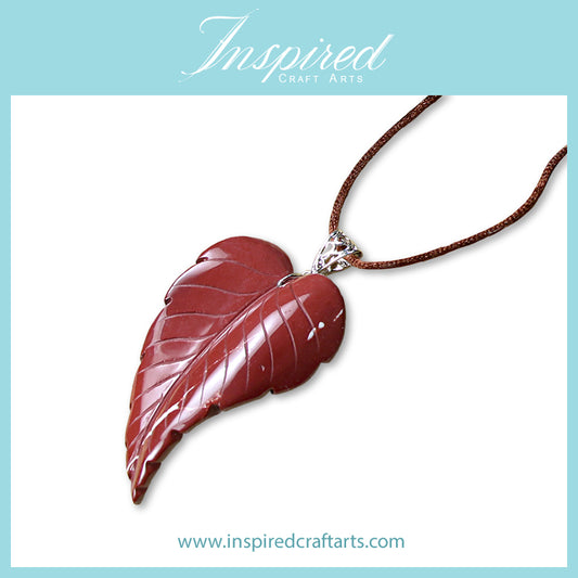 Mookaite Jasper carved Leaf pendant sweater necklace | InspiredCraftArts