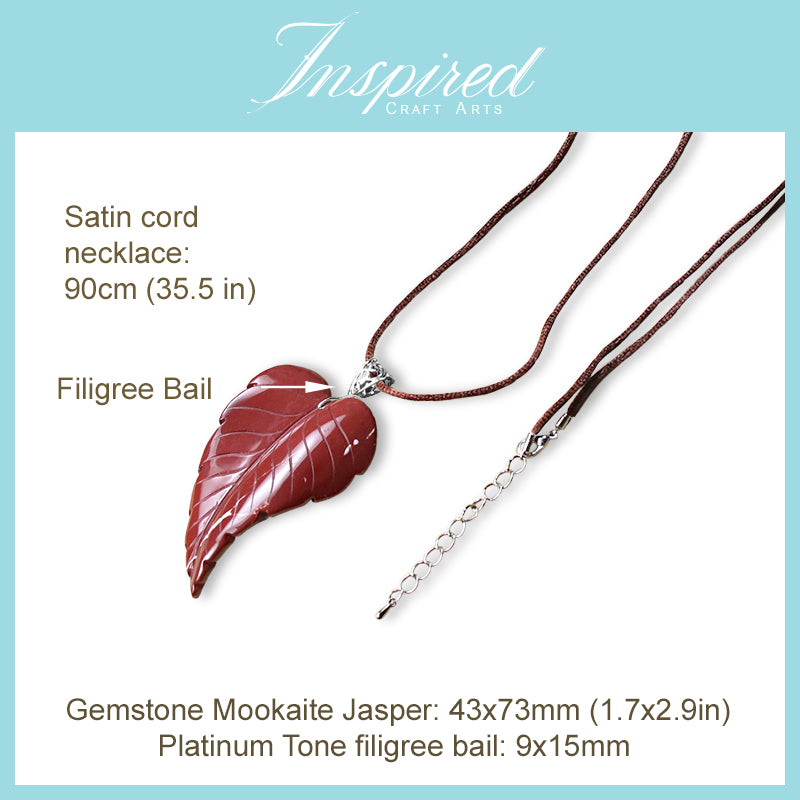 Mookaite Jasper carved Leaf pendant sweater necklace | InspiredCraftArts