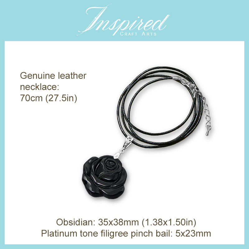 Black Obsidian Rose pendant necklace | InspiredCraftArts