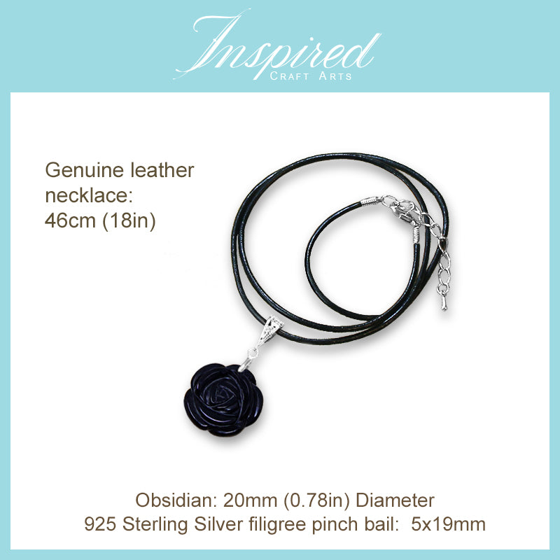 Black Obsidian Rose pendant necklace | InspiredCraftArts
