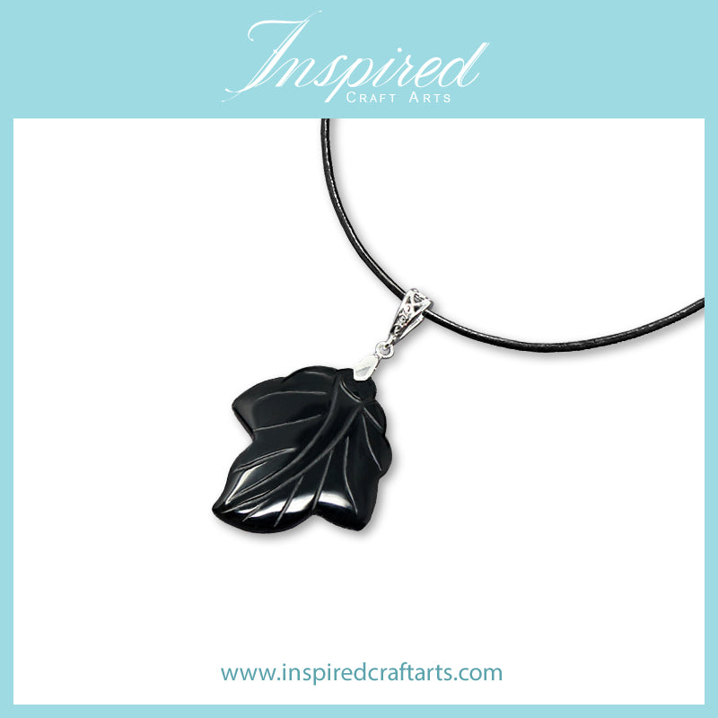 Black Obsidian Leaf pendant necklace | InspiredCraftArts