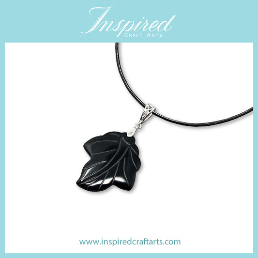 Black Obsidian Leaf pendant necklace | InspiredCraftArts