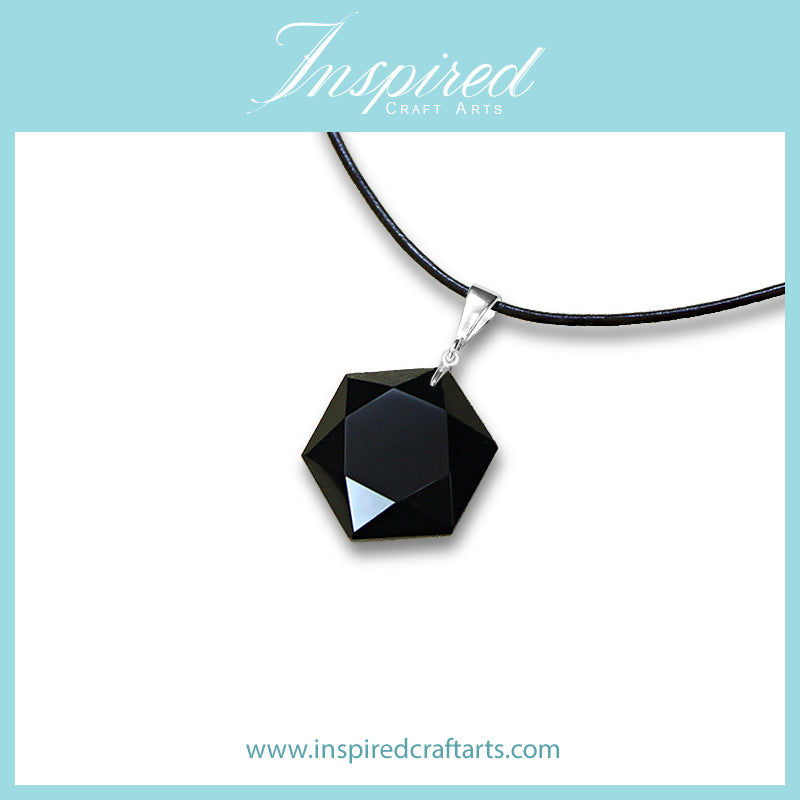 Black Obsidian Hexagon pendant necklace | InspiredCraftArts