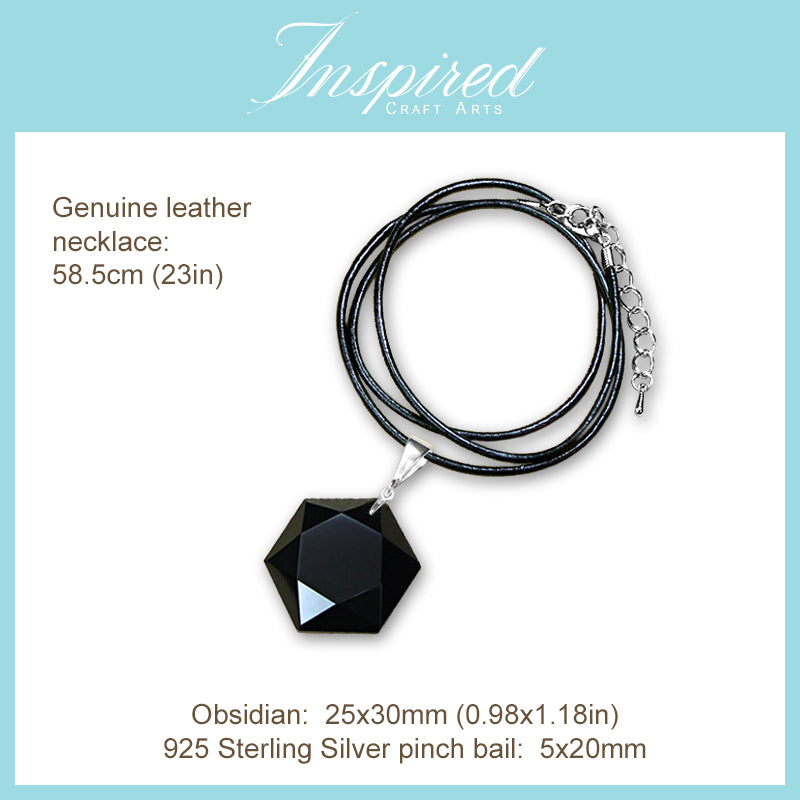 Black Obsidian Hexagon pendant necklace | InspiredCraftArts
