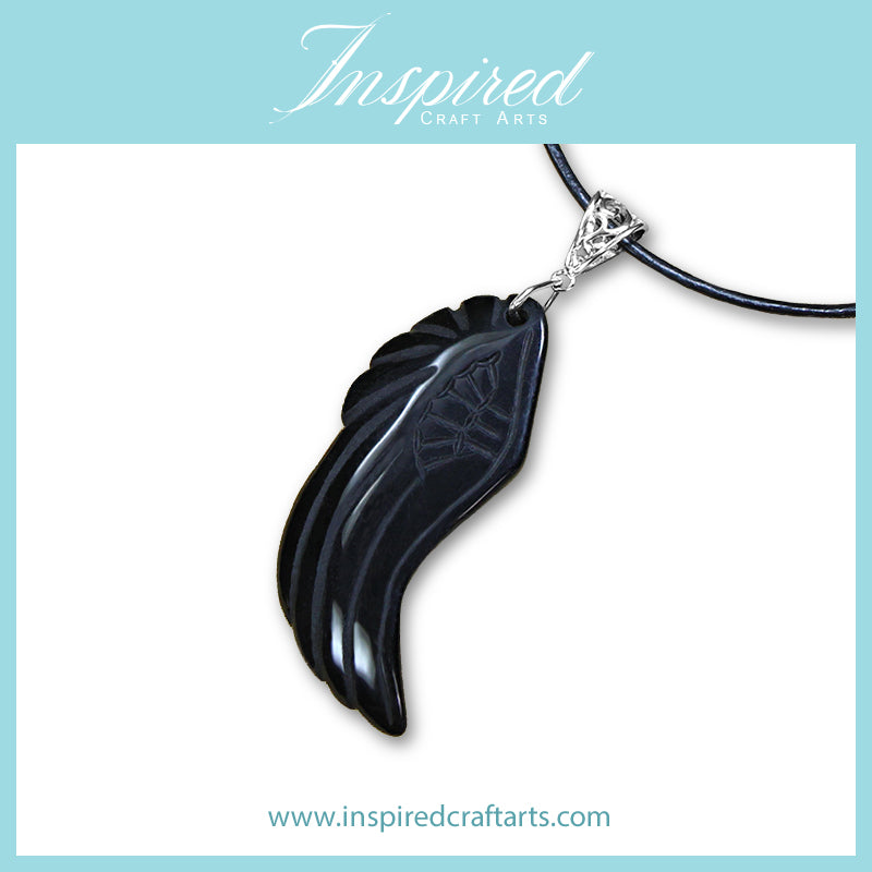 Black Obsidian Wing pendant necklace | InspiredCraftArts