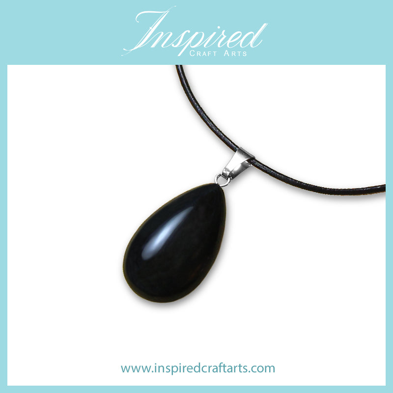Black Obsidian Drop shape pendant necklace | InspiredCraftArts