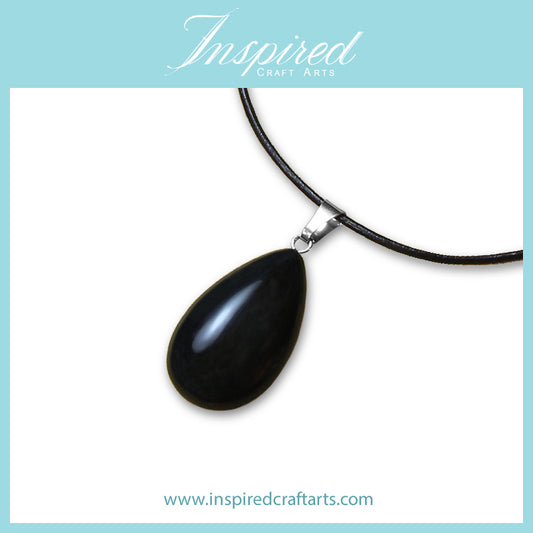 Black Obsidian Drop shape pendant necklace | InspiredCraftArts