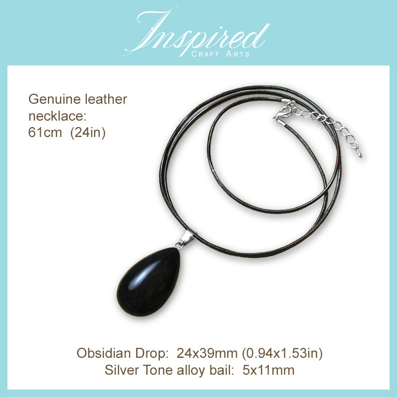 Black Obsidian Drop shape pendant necklace | InspiredCraftArts